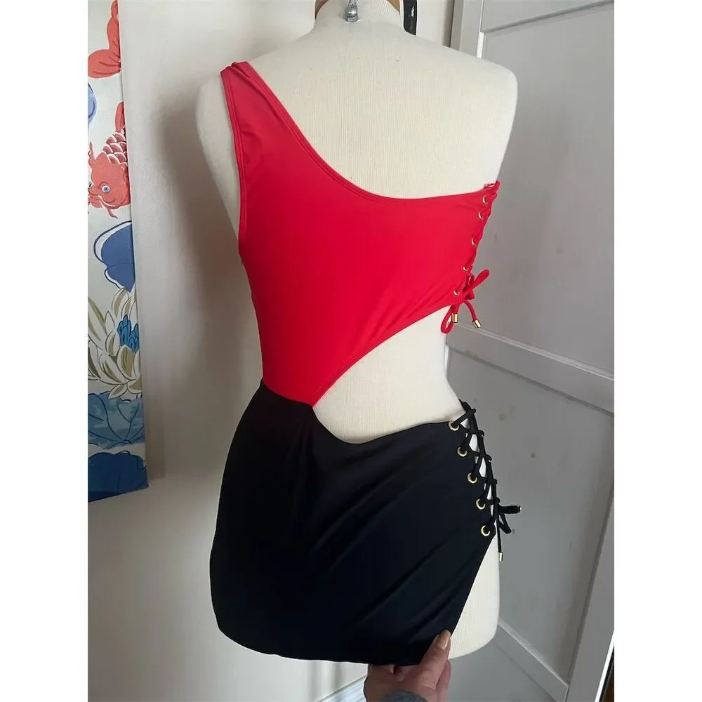 Hybrid Swimwear Women's One-Shoulder Colorblock One-Piece Swimsuit - NWT - Picture 3 of 7